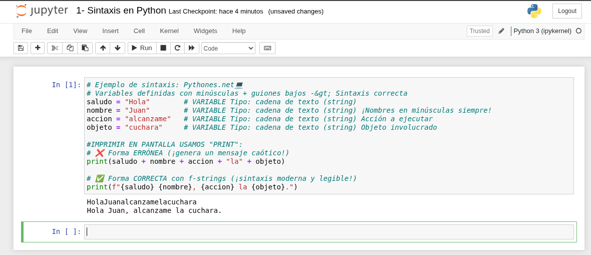 Sintaxis en Python: Hacemos pruebas en Jupyter Notebook