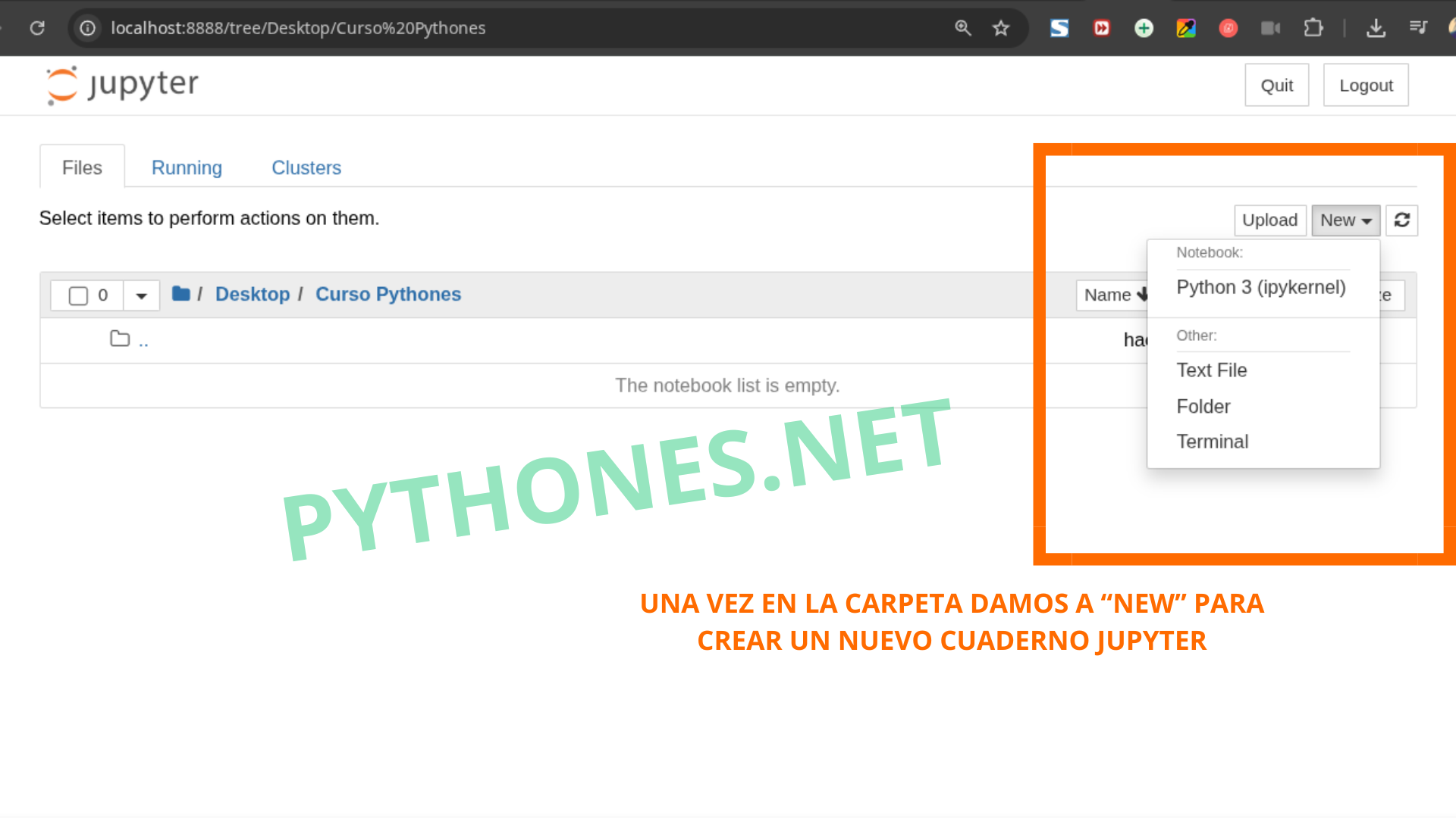 crear un nuevo cuaderno en jupyter