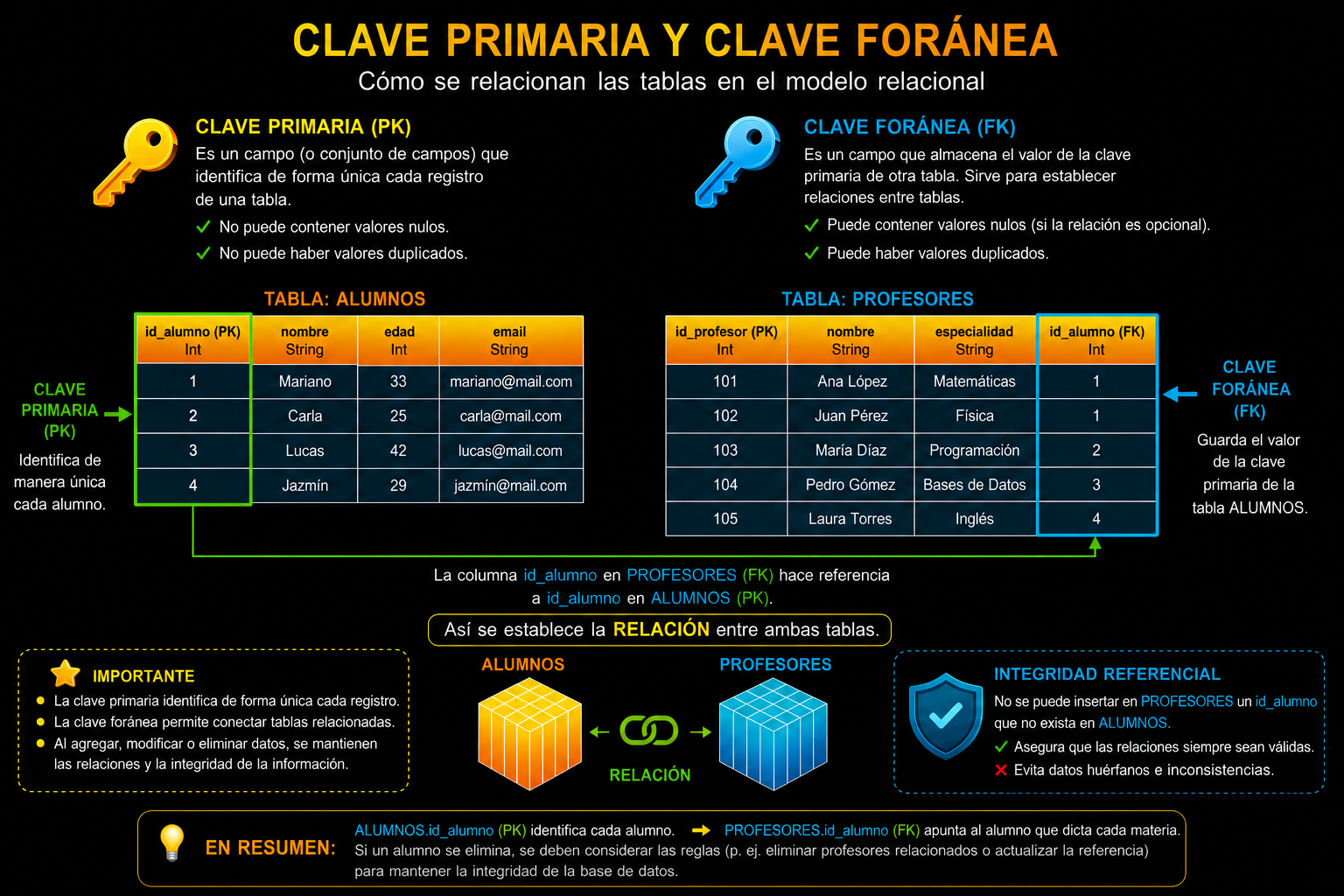 modelo de bases de datos relacional diagrama llave primaria y llave foránea