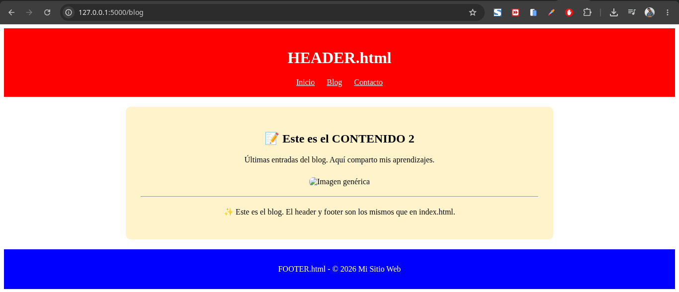 Ejemplo herencia header y footer aplicación plantilla con bloques jinja2 