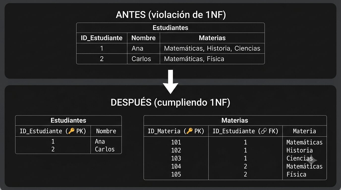 Diagrama forma 1 de normalización de bases de datos: Primera forma normal (1NF) 