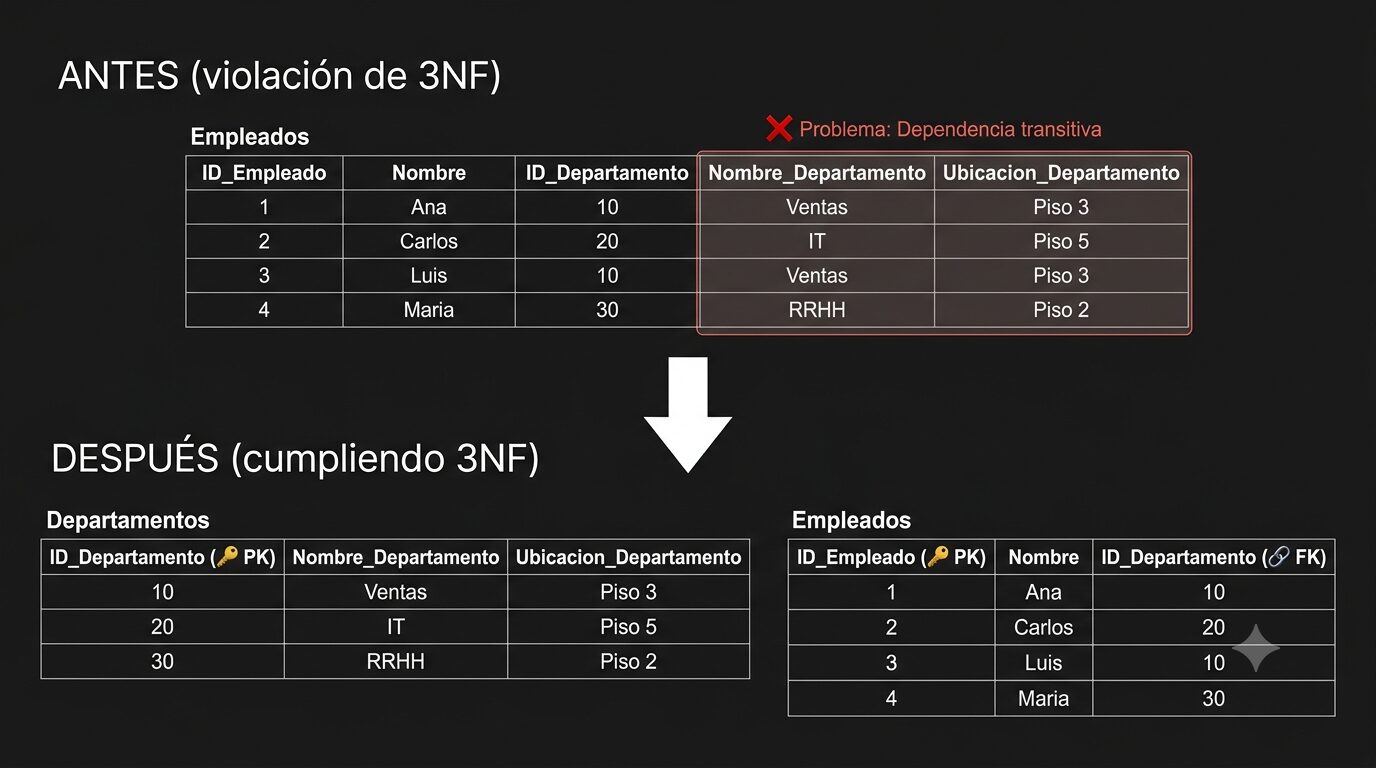 Diagrama forma 3 de normalización de bases de datos: Primera forma normal (3NF) 
