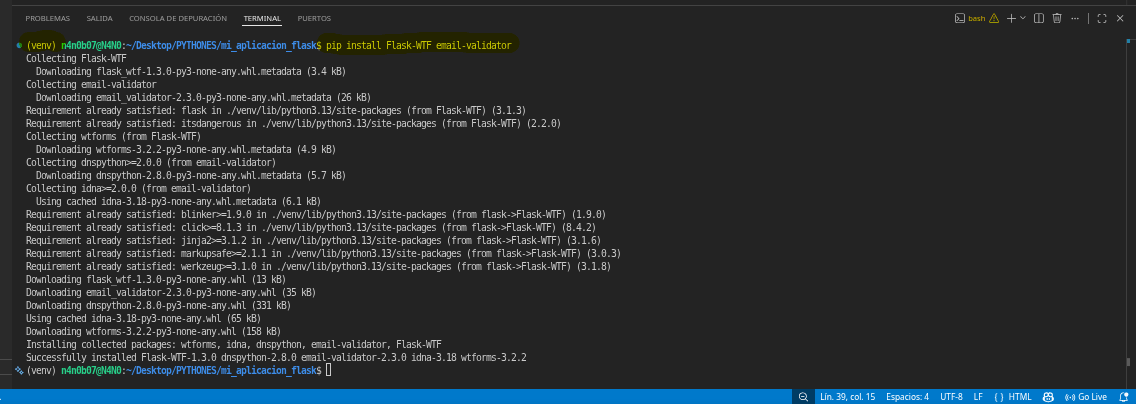 instalar WTForms y forms validator